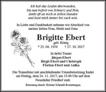 Traueranzeige von Brigitte Ebert (geb. König)  von Magdeburger Volksstimme