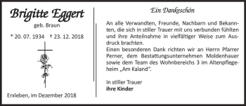 Traueranzeige von Brigitte Eggert (geb. Braun)  von Magdeburger Volksstimme