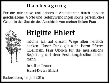 Traueranzeige von Brigitte Ehlert  von Magdeburger Volksstimme