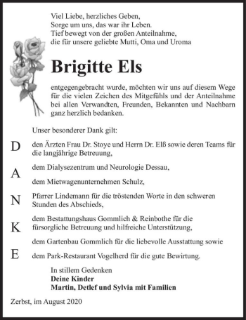 Traueranzeige von Brigitte Els  von Magdeburger Volksstimme