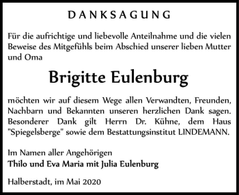 Traueranzeige von Brigitte Eulenburg  von Magdeburger Volksstimme