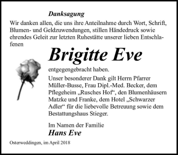 Traueranzeige von Brigitte Eve  von Magdeburger Volksstimme