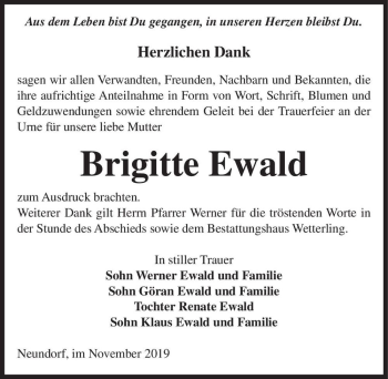 Traueranzeige von Brigitte Ewald  von Magdeburger Volksstimme