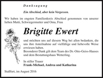 Traueranzeige von Brigitte Ewert  von Magdeburger Volksstimme