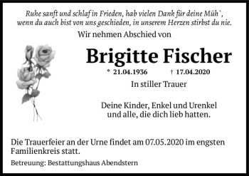 Traueranzeige von Brigitte Fischer  von Magdeburger Volksstimme