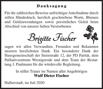 Traueranzeige von Brigitte Fischer  von Magdeburger Volksstimme