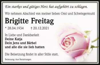 Traueranzeige von Brigitte Freitag  von Magdeburger Volksstimme