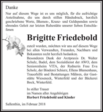 Traueranzeige von Brigitte Friedebold  von Magdeburger Volksstimme