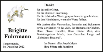Traueranzeige von Brigitte Fuhrmann  von Magdeburger Volksstimme