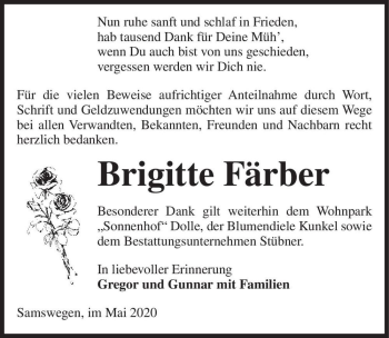 Traueranzeige von Brigitte Färber  von Magdeburger Volksstimme