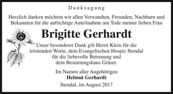 Traueranzeige von Brigitte Gerhardt  von Magdeburger Volksstimme
