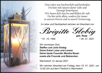 Traueranzeige von Brigitte Globig (geb. Raap)  von Magdeburger Volksstimme