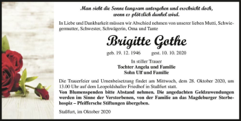 Traueranzeige von Brigitte Gothe  von Magdeburger Volksstimme