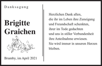 Traueranzeige von Brigitte Graichen  von Magdeburger Volksstimme
