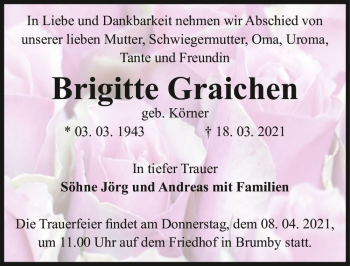 Traueranzeige von Brigitte Graichen (geb. Körner)  von Magdeburger Volksstimme