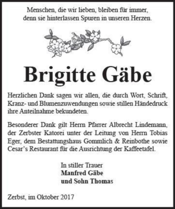 Traueranzeige von Brigitte Gäbe  von Magdeburger Volksstimme