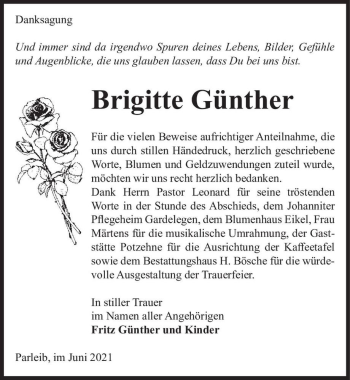 Traueranzeige von Brigitte Günter  von Magdeburger Volksstimme