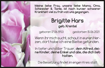 Traueranzeige von Brigitte Hars (geb. Krentel)  von Magdeburger Volksstimme