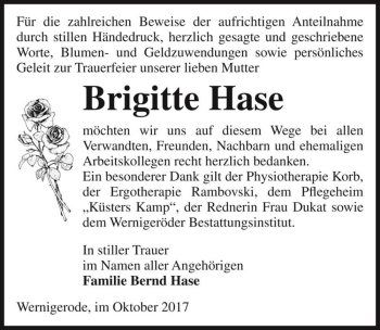 Traueranzeige von Brigitte Hase  von Magdeburger Volksstimme