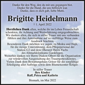 Traueranzeige von Brigitte Heidelmann  von Magdeburger Volksstimme