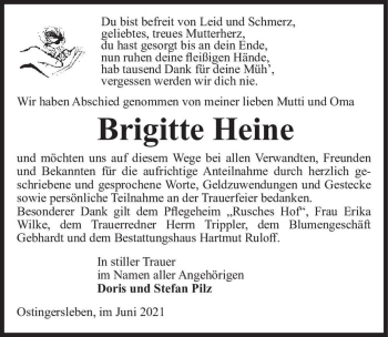 Traueranzeige von Brigitte Heine  von Magdeburger Volksstimme