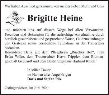 Traueranzeige von Brigitte Heine  von Magdeburger Volksstimme