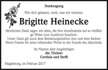 Traueranzeige von Brigitte Heinecke  von Magdeburger Volksstimme