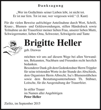 Traueranzeige von Brigitte Heller (geb. Dzewas)  von Magdeburger Volksstimme