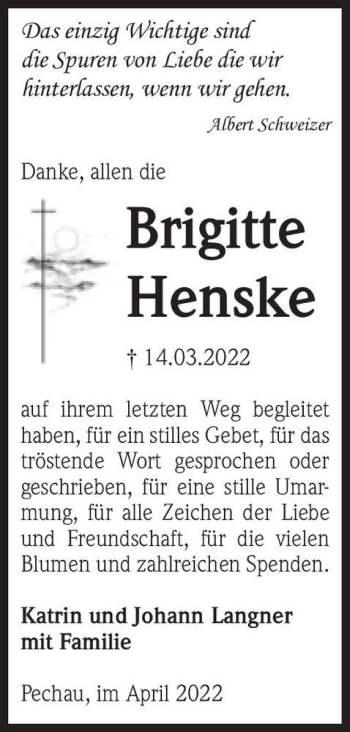 Traueranzeige von Brigitte Henske  von Magdeburger Volksstimme