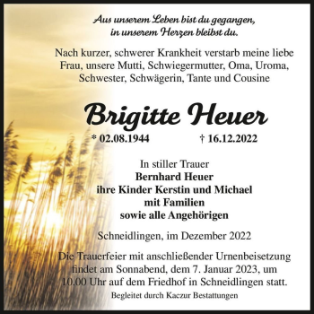 Traueranzeige von Brigitte Heuer  von Magdeburger Volksstimme