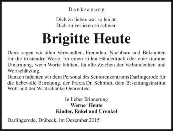 Traueranzeige von Brigitte Heute  von Magdeburger Volksstimme