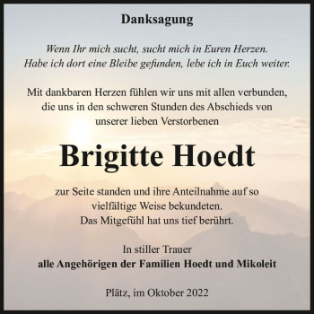 Traueranzeige von Brigitte Hoedt  von Magdeburger Volksstimme