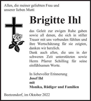 Traueranzeige von Brigitte Ihl  von Magdeburger Volksstimme