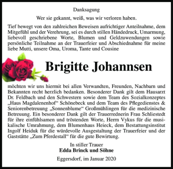 Traueranzeige von Brigitte Johannsen  von Magdeburger Volksstimme