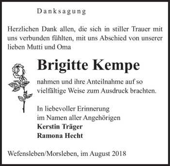 Traueranzeige von Brigitte Kempe  von Magdeburger Volksstimme