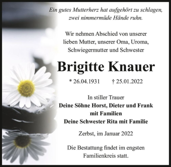 Traueranzeige von Brigitte Knauer  von Magdeburger Volksstimme
