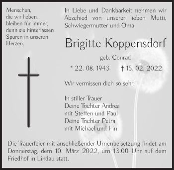 Traueranzeige von Brigitte Koppensdorf (geb. Conrad)  von Magdeburger Volksstimme