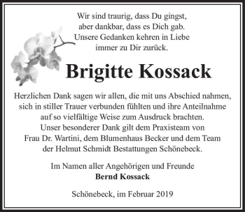 Traueranzeige von Brigitte Kossack  von Magdeburger Volksstimme