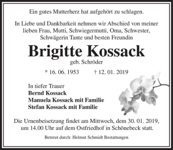 Traueranzeige von Brigitte Kossack (geb. Schröder)  von Magdeburger Volksstimme