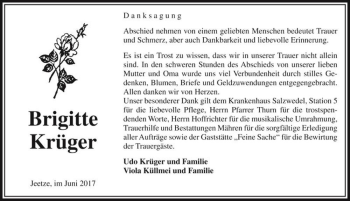 Traueranzeige von Brigitte Krüger  von Magdeburger Volksstimme