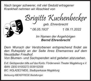 Traueranzeige von Brigitte Kuchenbecker (geb. Ehrenbrecht)  von Magdeburger Volksstimme