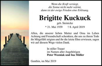 Traueranzeige von Brigitte Kuckuck (geb. Steinicke)  von Magdeburger Volksstimme