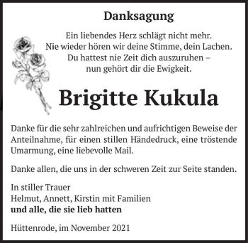 Traueranzeige von Brigitte Kukula  von Magdeburger Volksstimme