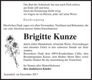 Traueranzeige von Brigitte Kunze  von Magdeburger Volksstimme