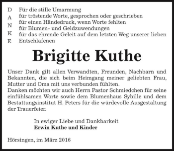 Traueranzeige von Brigitte Kuthe  von Magdeburger Volksstimme
