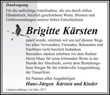 Traueranzeige von Brigitte Kärsten  von Magdeburger Volksstimme