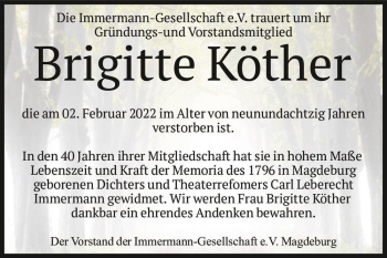 Traueranzeige von Brigitte Köther  von Magdeburger Volksstimme