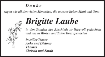 Traueranzeige von Brigitte Laube  von Magdeburger Volksstimme
