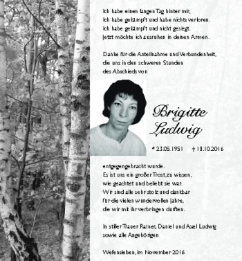Traueranzeige von Brigitte Ludwig  von Magdeburger Volksstimme