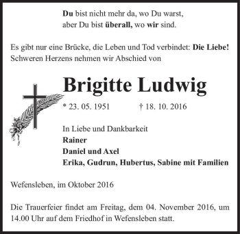 Traueranzeige von Brigitte Ludwig  von Magdeburger Volksstimme